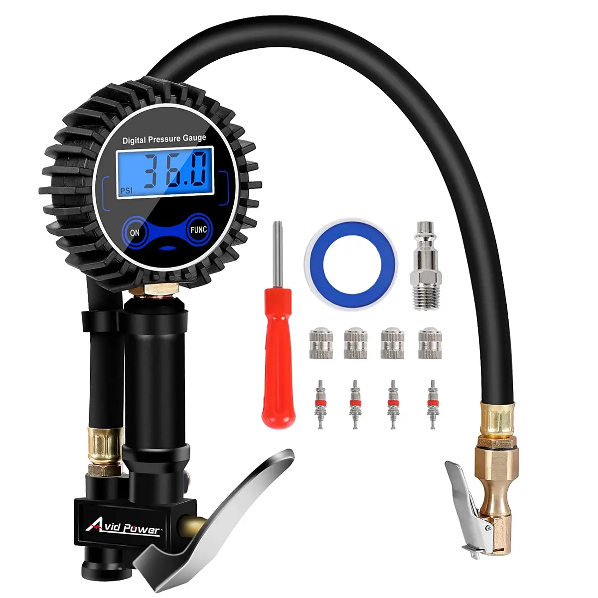 Digital Tire Pressure Gauge, Tire Inflator With Pressure Gauge 200Psi, Air Compressor Accessories 11Pcs Set W/Lock On Air Chuck, Avid Power 1
