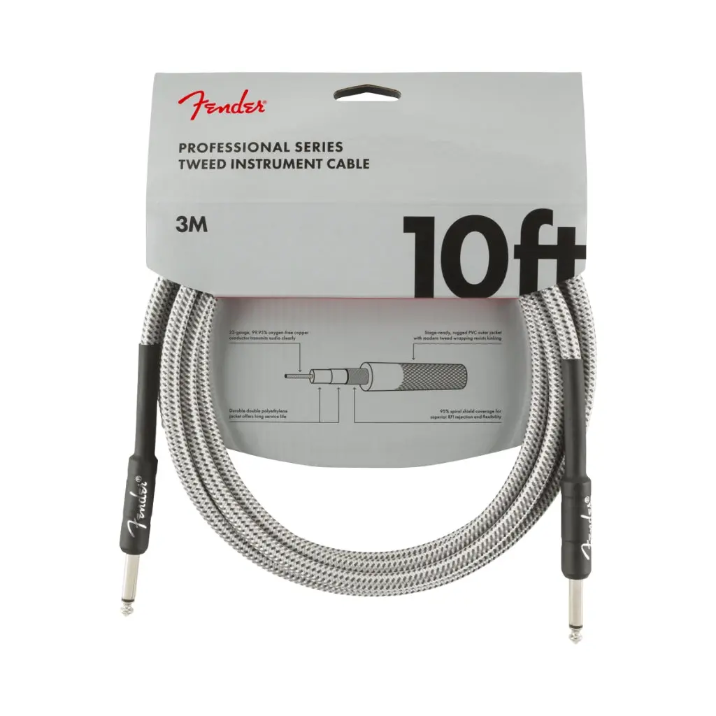 Fender Professional Series Straight To Straight Instrument Cable - 10 Foot White Tweed 1