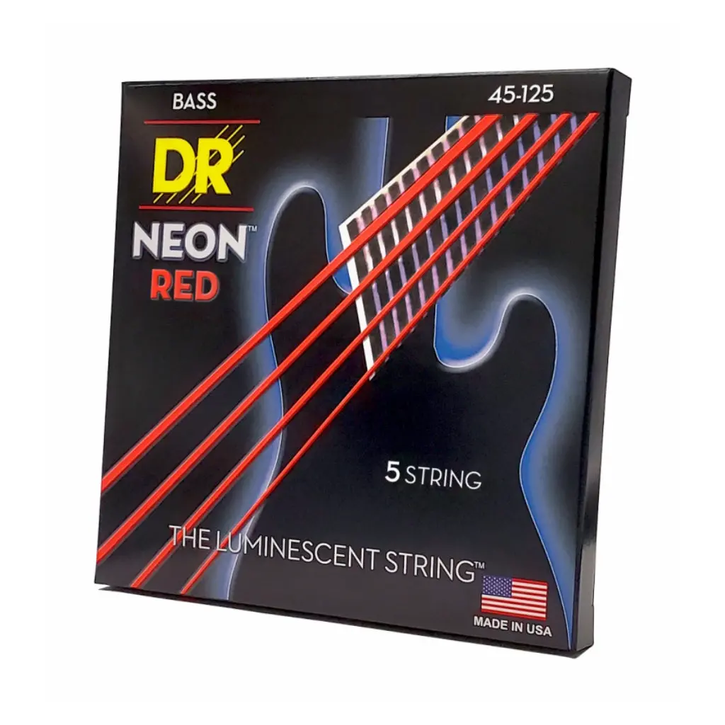 Dr Strings Hi-Def Neon Red K3 Coated 5-String Bass Guitar Strings - Medium 45-125 1