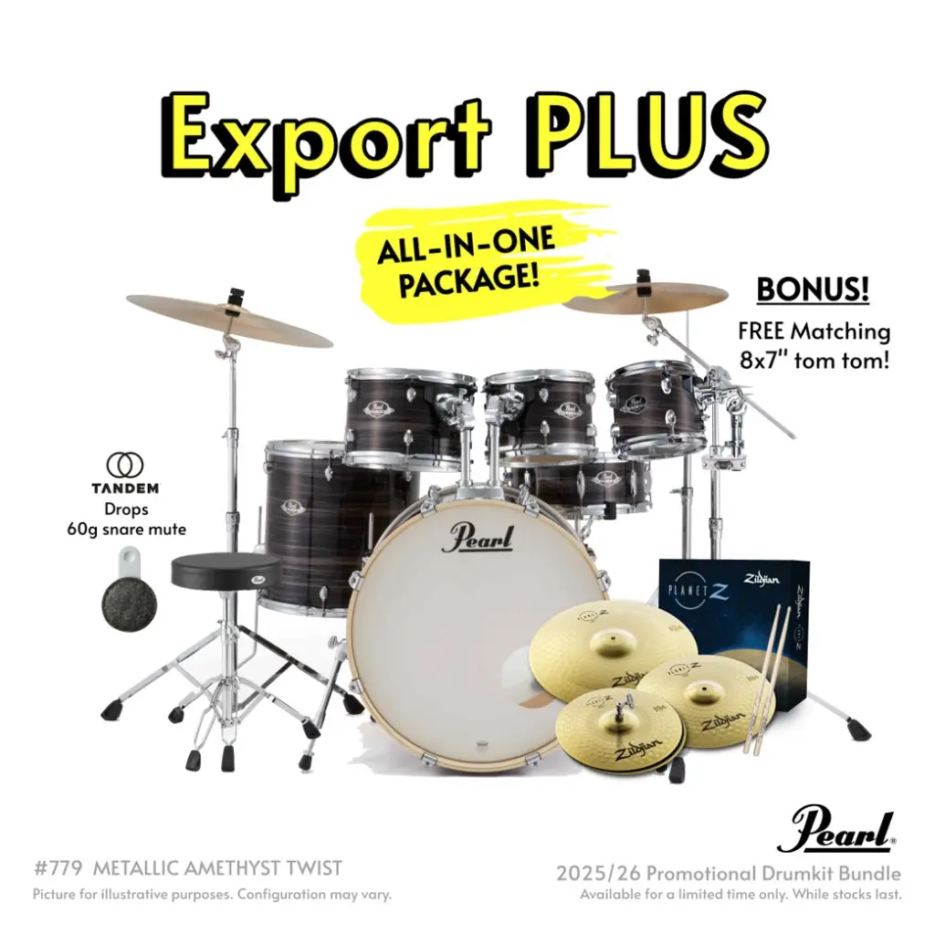 Pearl Export Plus 5Pc 22" Fusion Plus Drum Kit With Zildjian Cymbals - Metallic Amethyst Twist 1