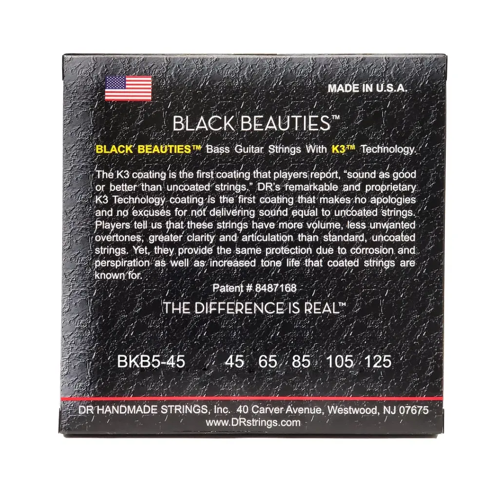 Dr Strings Black Beauties Coated Steel 5-String Bass Guitar Strings - Medium 45-125 2