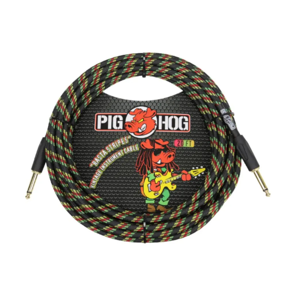 Pig Hog Rasta Stripes Instrument Cable, 20Ft 1