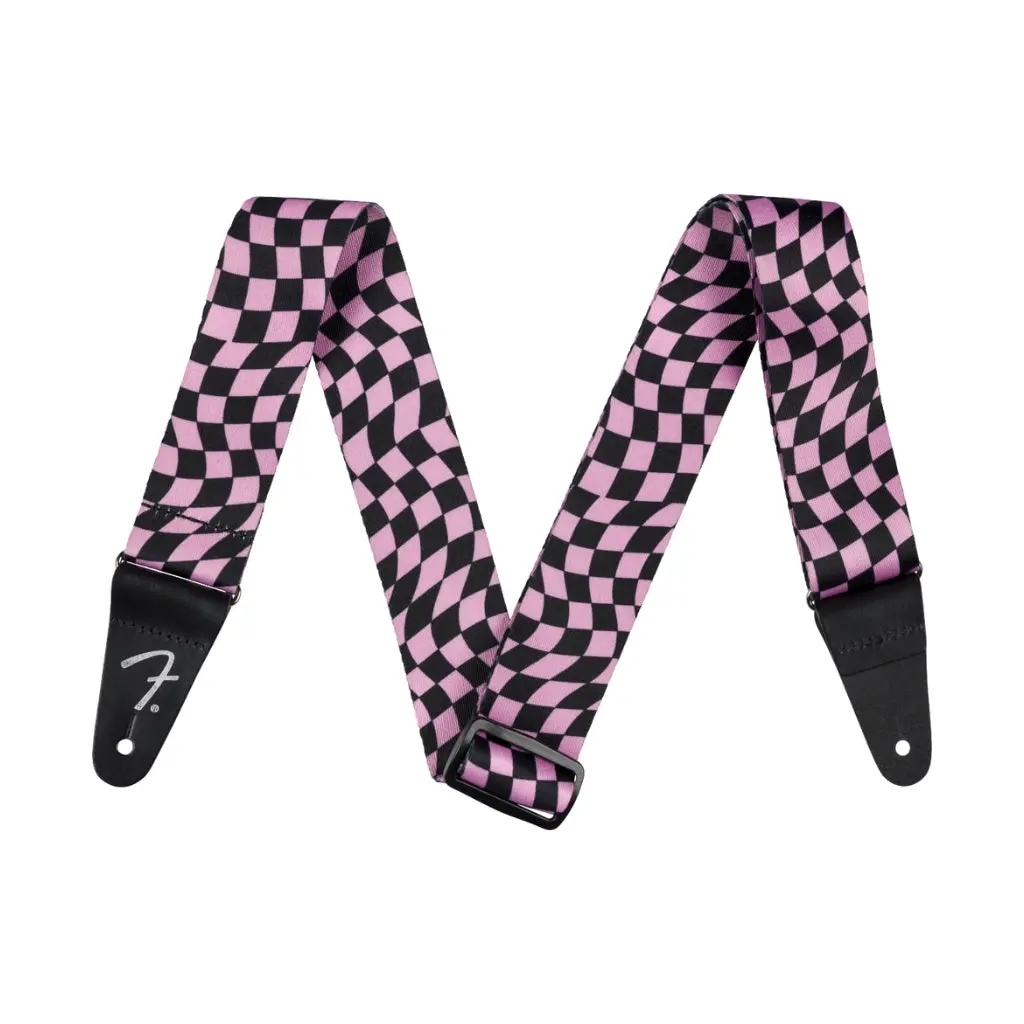 Fender Wavy Checkerboard Guitar Strap - Pink And Black, 2" 1