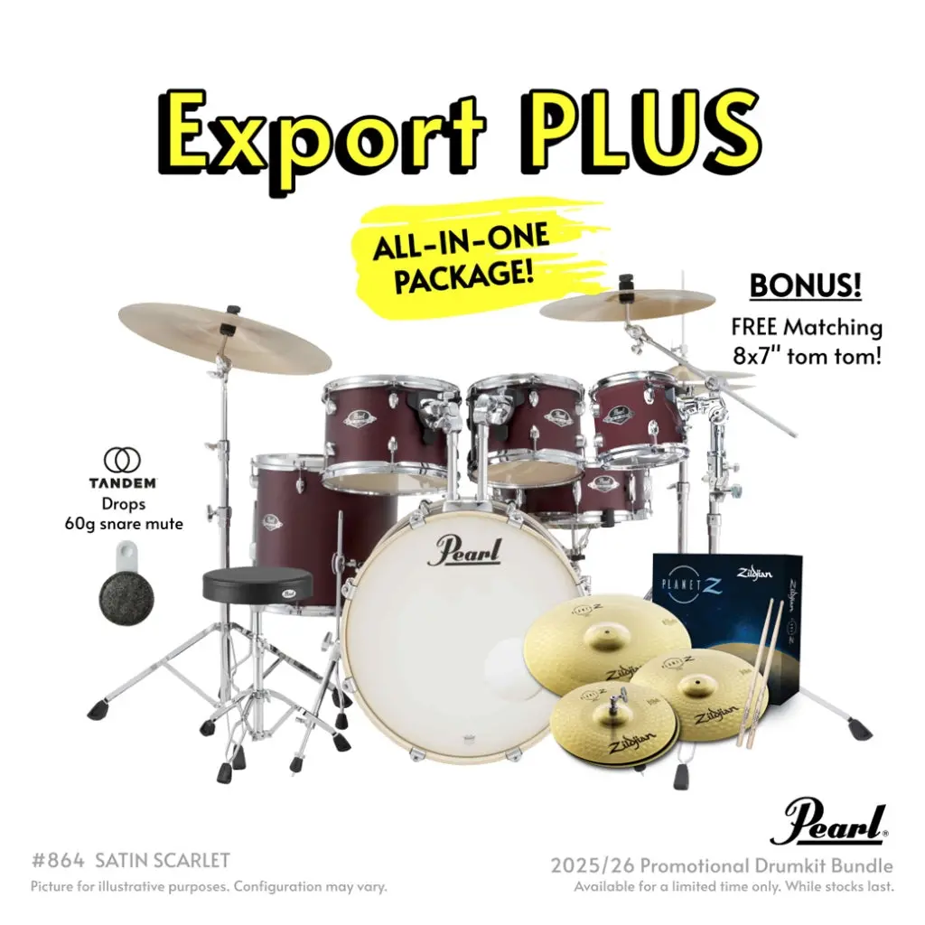 Pearl Export Plus 5Pc 22" Fusion Drum Kit With Zildjian Cymbals - Satin Scarlet 1