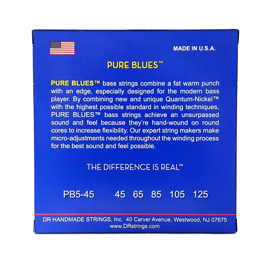 Dr Pure Blues Quantum-Nickel/Round Core Bass Guitar Strings - Medium 5-String 45-125 2
