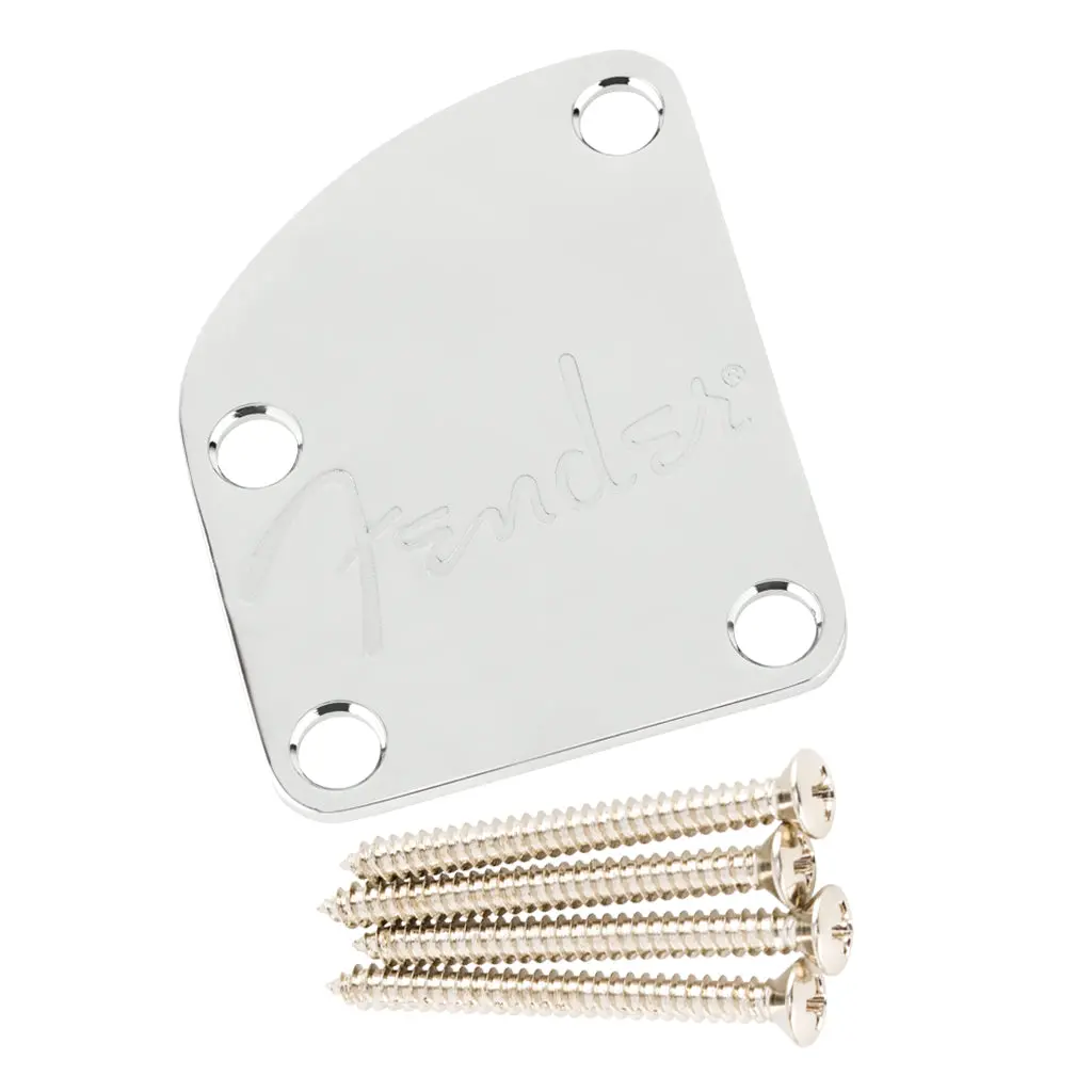 Fender 4 Bolt Deluxe Series Contoured Neck Plate With Logo In Chrome 1