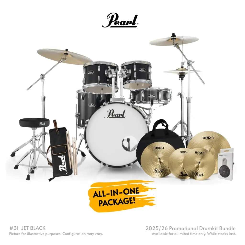 Pearl Roadshow-Plus 5Pc 20" With Brd-1 Cymbals Drum Package - Jet Black 1