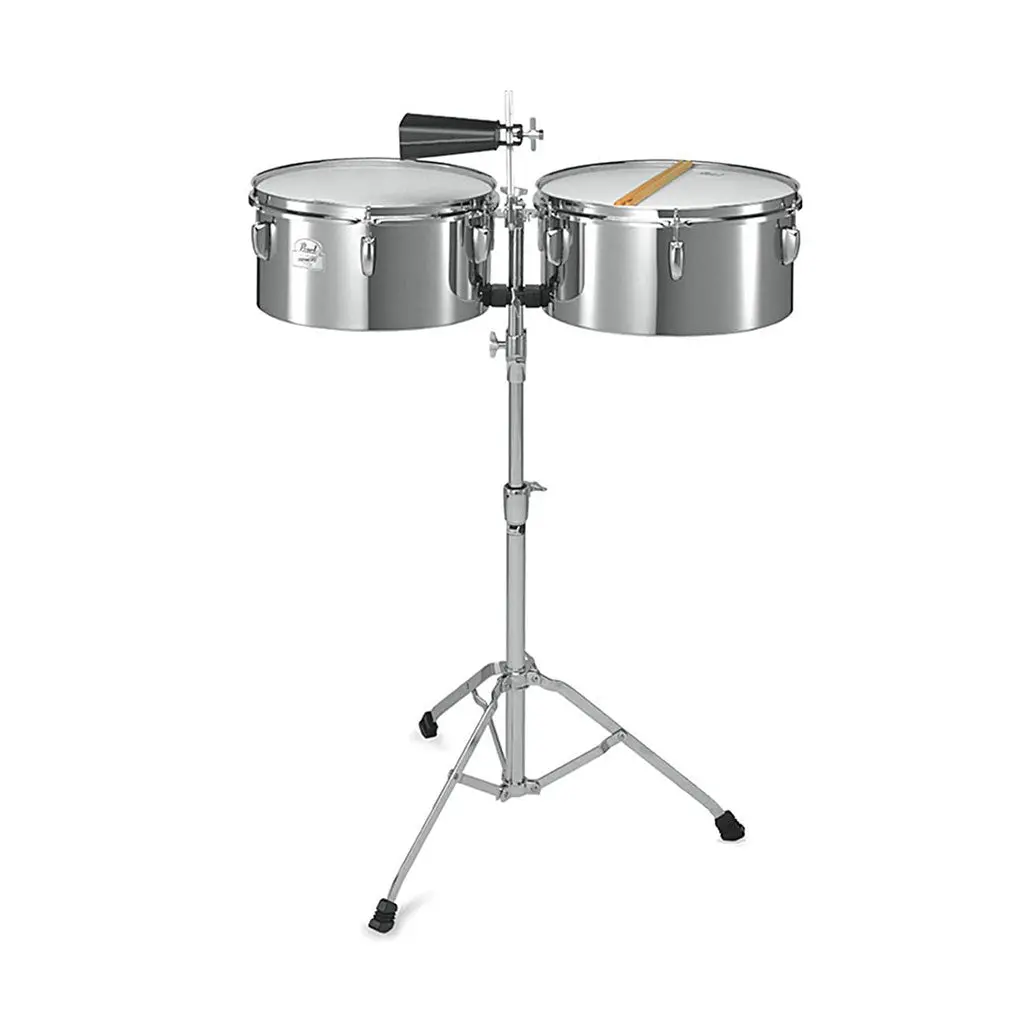 Pearl Timbales Steel 13"+14" W/ Sticks & Cowbell 1