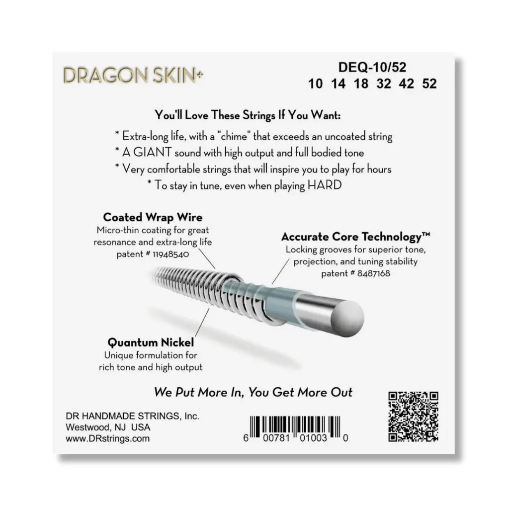 Dr Strings Dragon Skin+ Quantum Nickel Electric Guitar Strings - Medium To Heavy 10-52 2