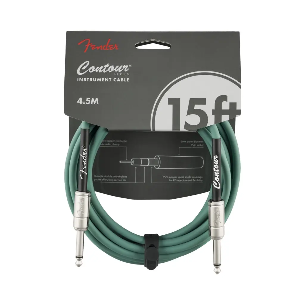 Fender Contour Series Straight To Straight Instrument Cable - 15 Foot Sherwood Green 1