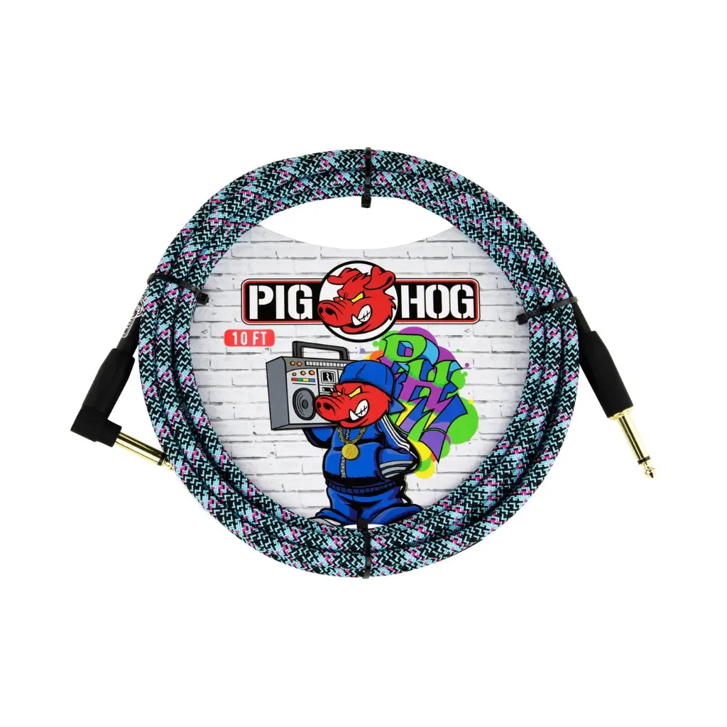 Pig Hog Instrument Cable - Graffiti Blue, 10Ft Right Angle 1