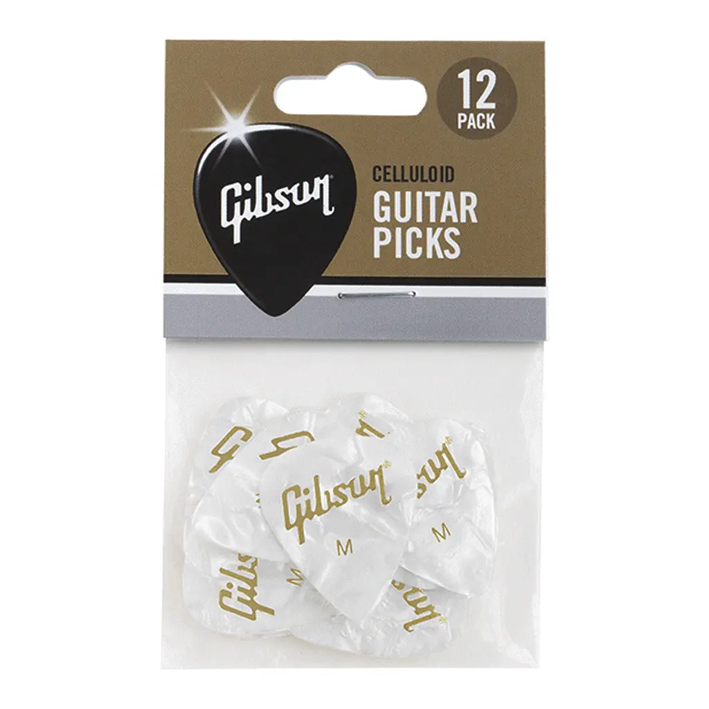 Gibson Pearloid White Picks 12 Pack Medium 1