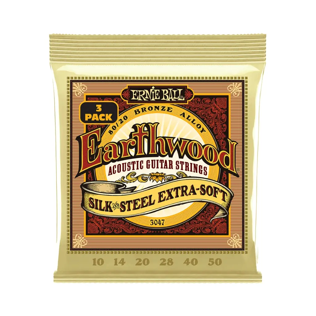 Ernie Ball Earthwood Silk & Steel Extra Soft 8020 Bronze 10-50 Acoustic Guitar Strings - 3 Pack 1