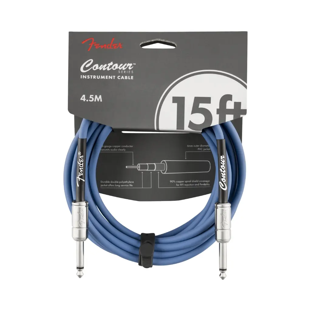 Fender Contour Series Straight To Straight Instrument Cable - 15 Foot Lake Placid Blue 1