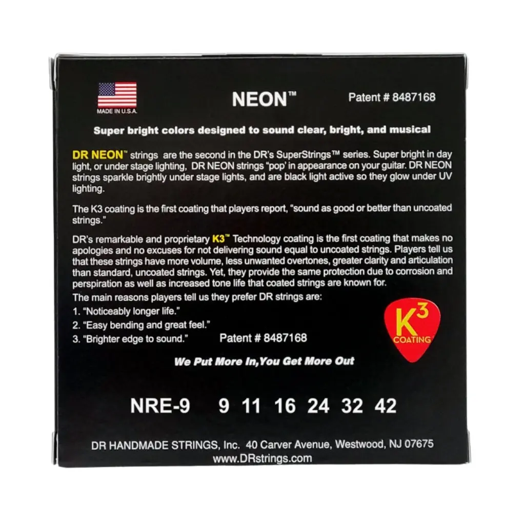 Dr Hi-Def Neon Red K3 Coated Electric Guitar Strings - Light 9-42 2