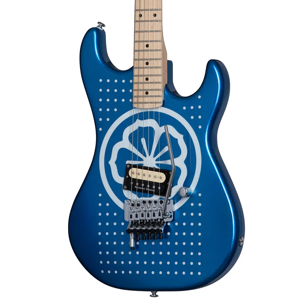 Kramer - Baretta Reverse Headstock Electric Guitar With Soft Case - White Lotus Custom Graphic White/Candy Blue 1