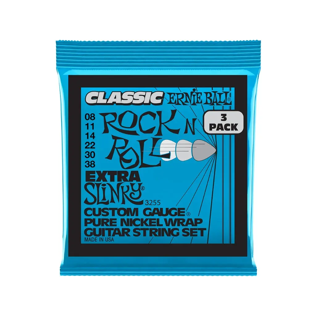 Ernie Ball Extra Slinky Classic Rock N Roll Pure Nickel Electric Guitar Strings - 3 Pack 1