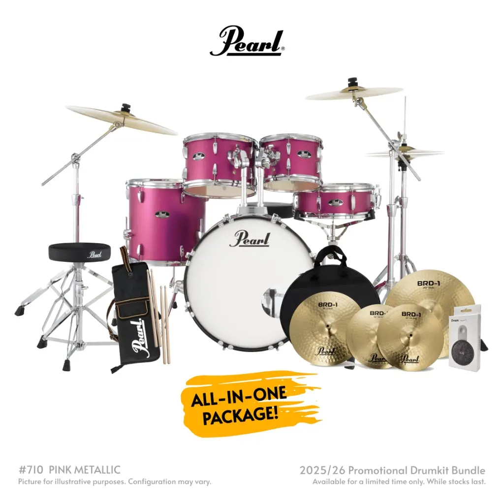 Pearl Roadshow-Plus 5Pc 20" With Brd-1 Cymbals Drum Package - Pink Metallic 1