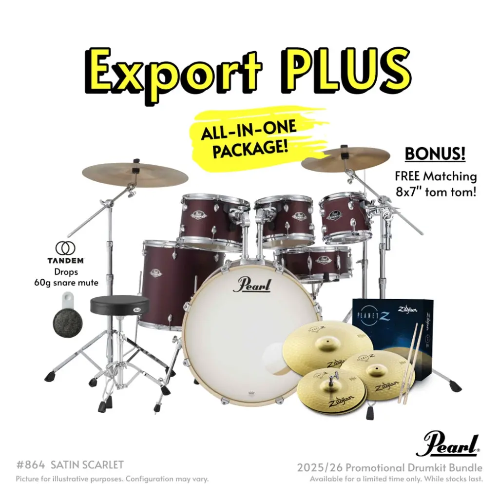Pearl Export Plus 22" Rock Drum Kit With Zildjian Cymbals - Satin Scarlet 1