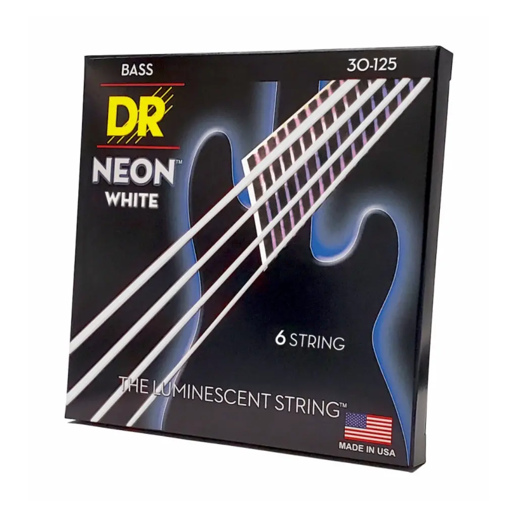 Dr Strings Hi-Def Neon White K3 Coated 6-String Bass Guitar Strings - Medium 30-125 1