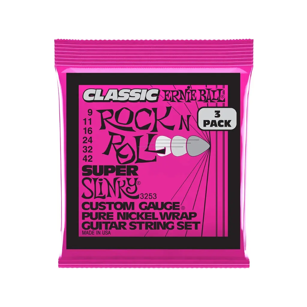 Ernie Ball Super Slinky Classic Rock N Roll Pure Nickel 9-42 Electric Guitar Strings - 3 Pack 1