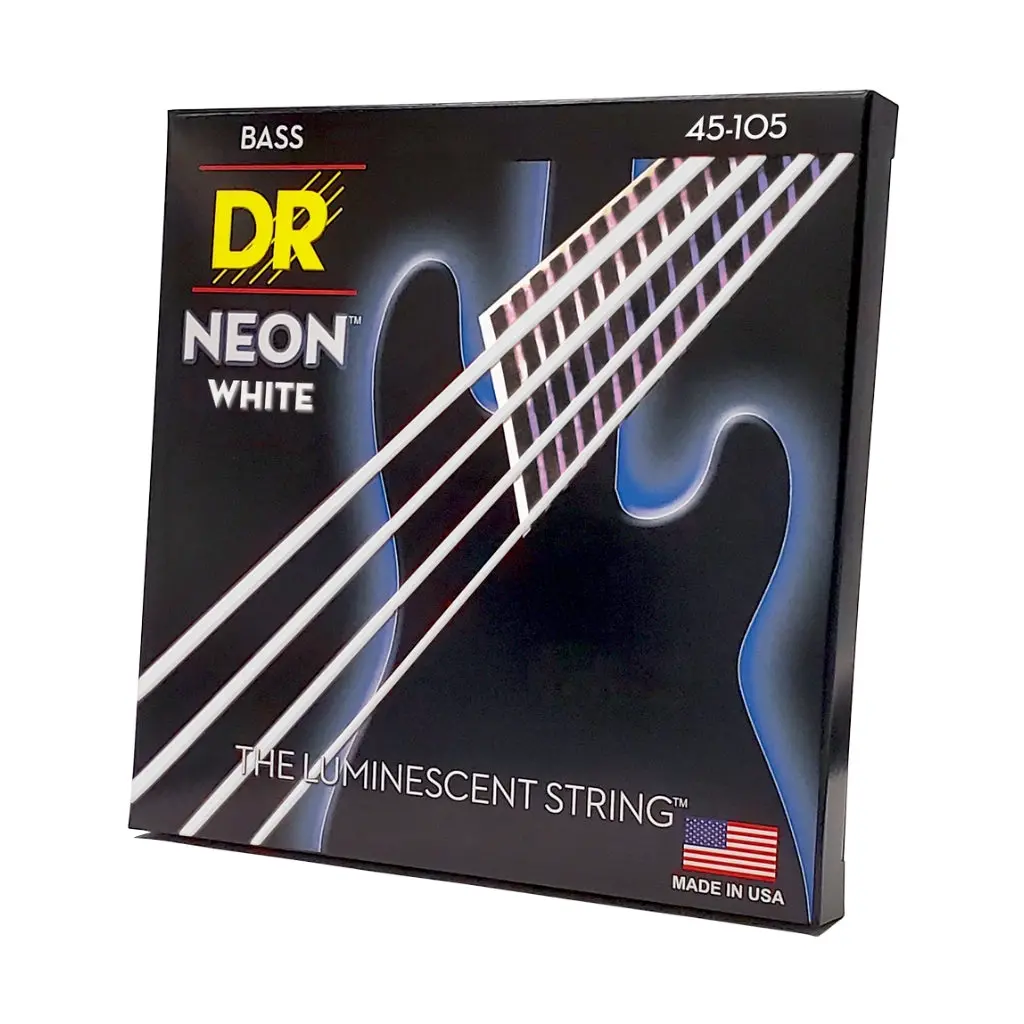 Dr Strings Hi-Def Neon White K3 Coated Bass Guitar Strings - Medium 45-105 1