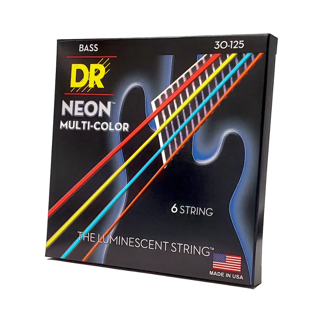 Dr Strings Hi-Def Neon Multi-Color K3 Coated 6-String Bass Guitar Strings - Medium 30-125 1