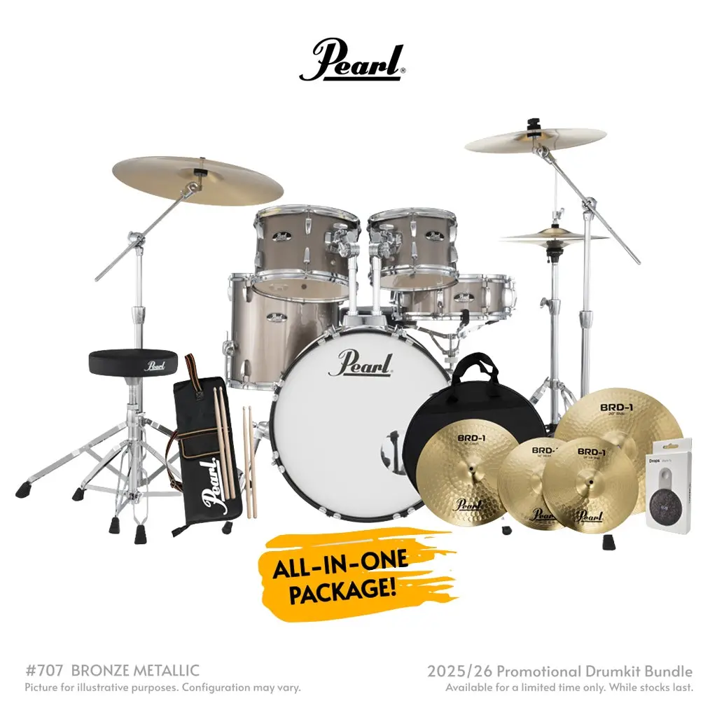 Pearl Roadshow-Plus 5Pc 20" With Brd-1 Cymbals Drum Package - Bronze Metallic 1