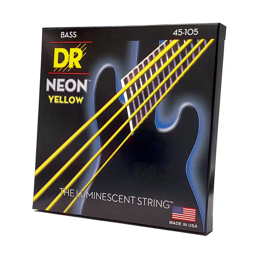 Dr Strings Hi-Def Neon Yellow K3 Coated Bass Guitar Strings - Medium 45-105 1