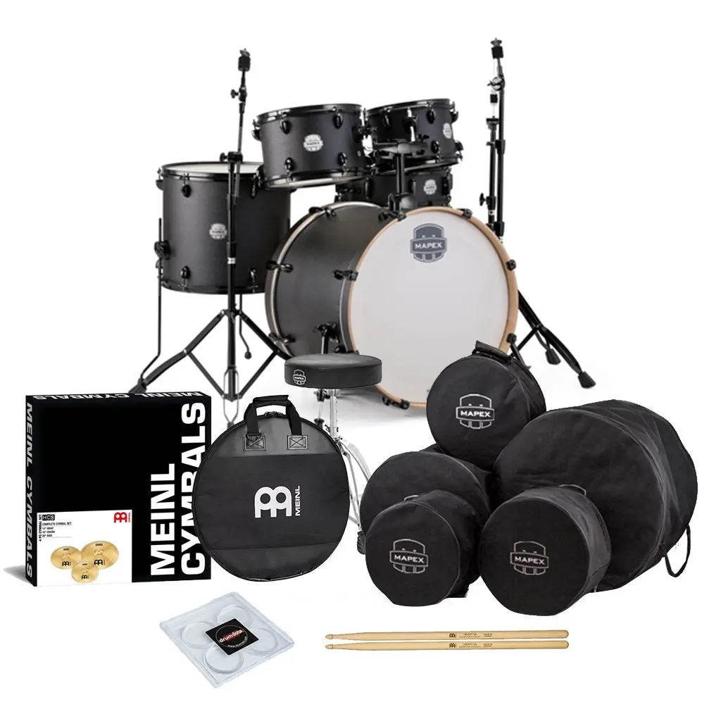 Mapex Storm Ebony Wood Grain Blue - 10, 12, 16, 22 + 14S Package With Hardware And Cymbals 1