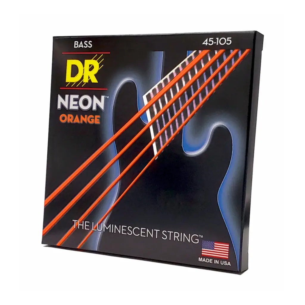 Dr Strings Hi-Def Neon Orange K3 Coated Bass Guitar Strings - Medium 45-105 1