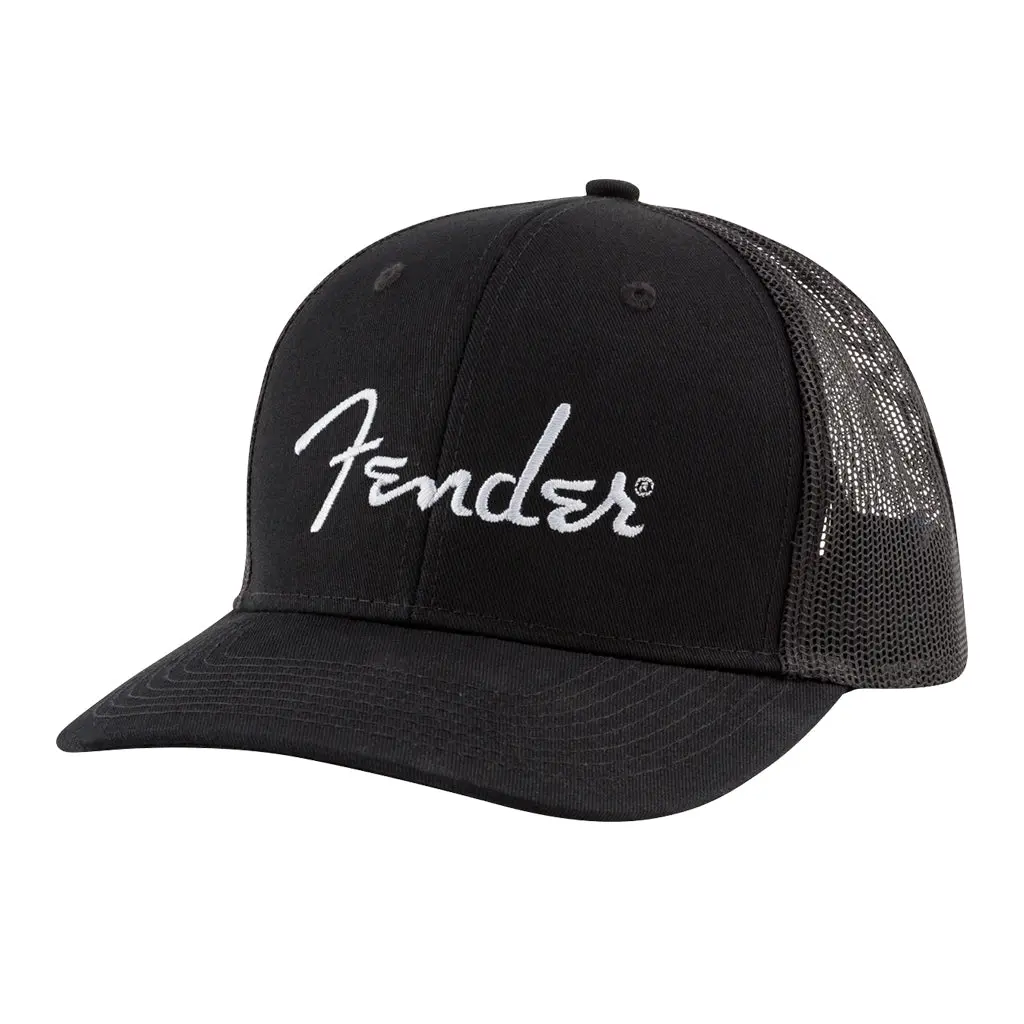 Fender Fender® Silver Thread Logo Snapback Trucker Hat, Black, One Size Fits Most 1