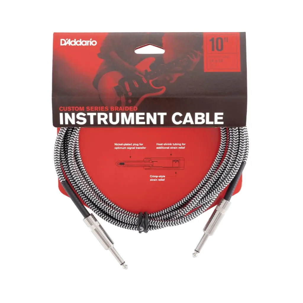 D'addario Pw-Bg-10Bg Braided Straight To Straight Instrument Cable - 10 Foot, Grey 1