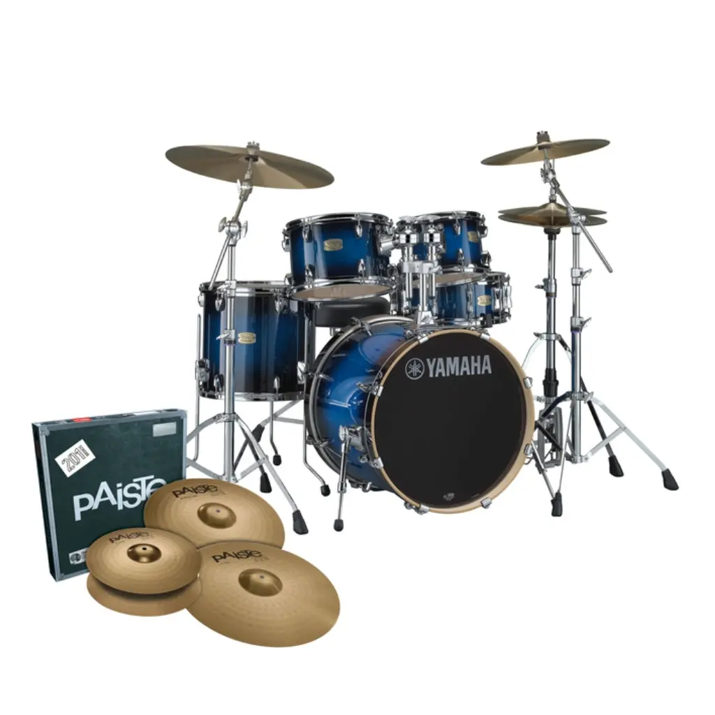 Yamaha Stage Custom Birch Next Stage Euro Shell Pack With Hardware And Cymbals - Deep Blue Sunburst 1