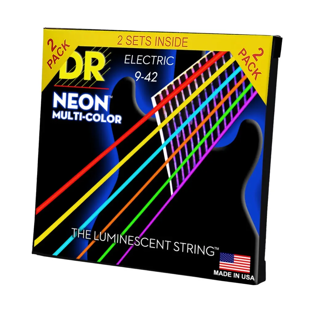 Dr Hi-Def Neon Multi-Color K3 Coated Electric Guitar Strings - 2-Pack Light 9-42 1