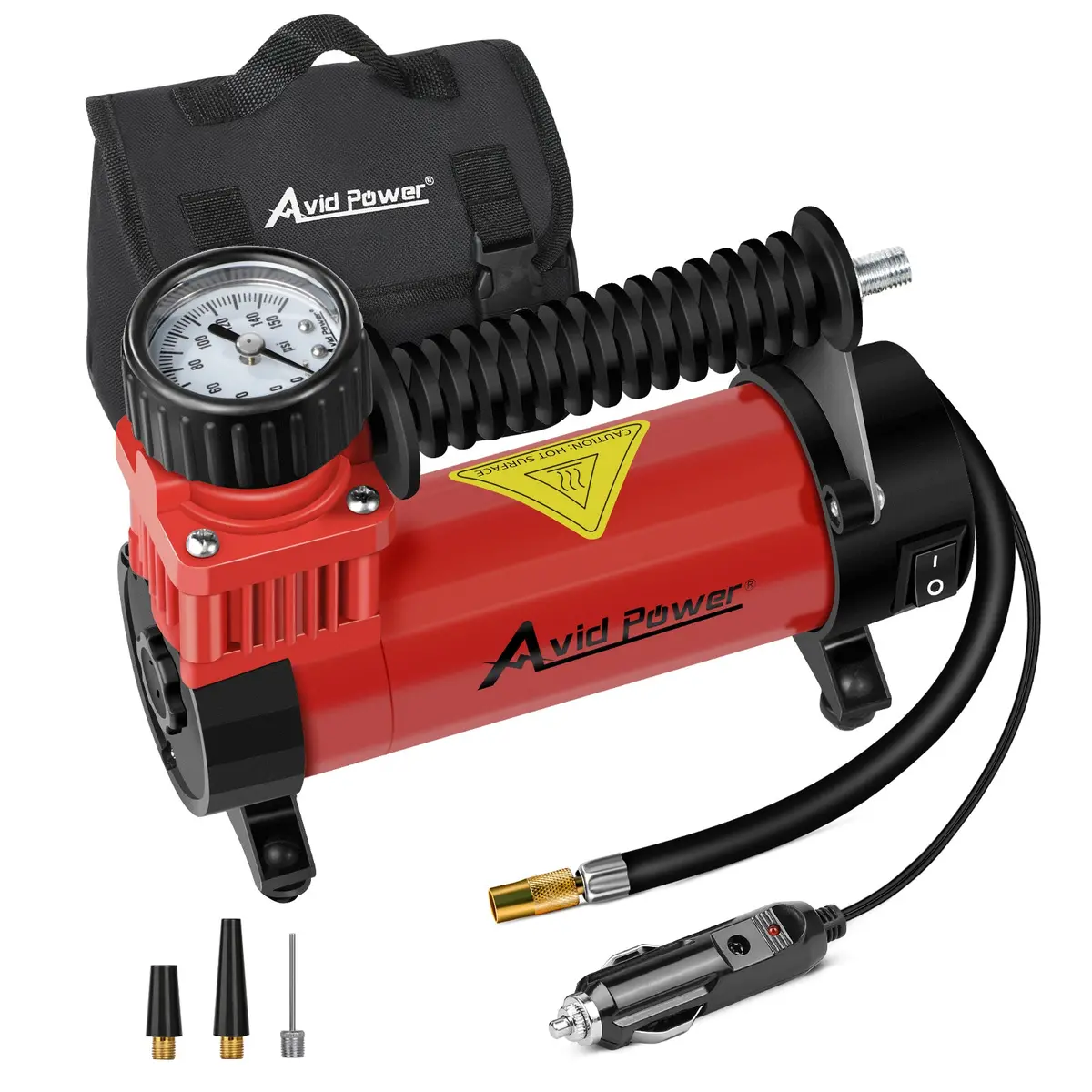 Avid Power 12V Dc Tire Inflator Portable Air Compressor, Compact Air Pump W/Copper Motor, Easy Operation 12V Tire Pump W/ 3 Adapters 1