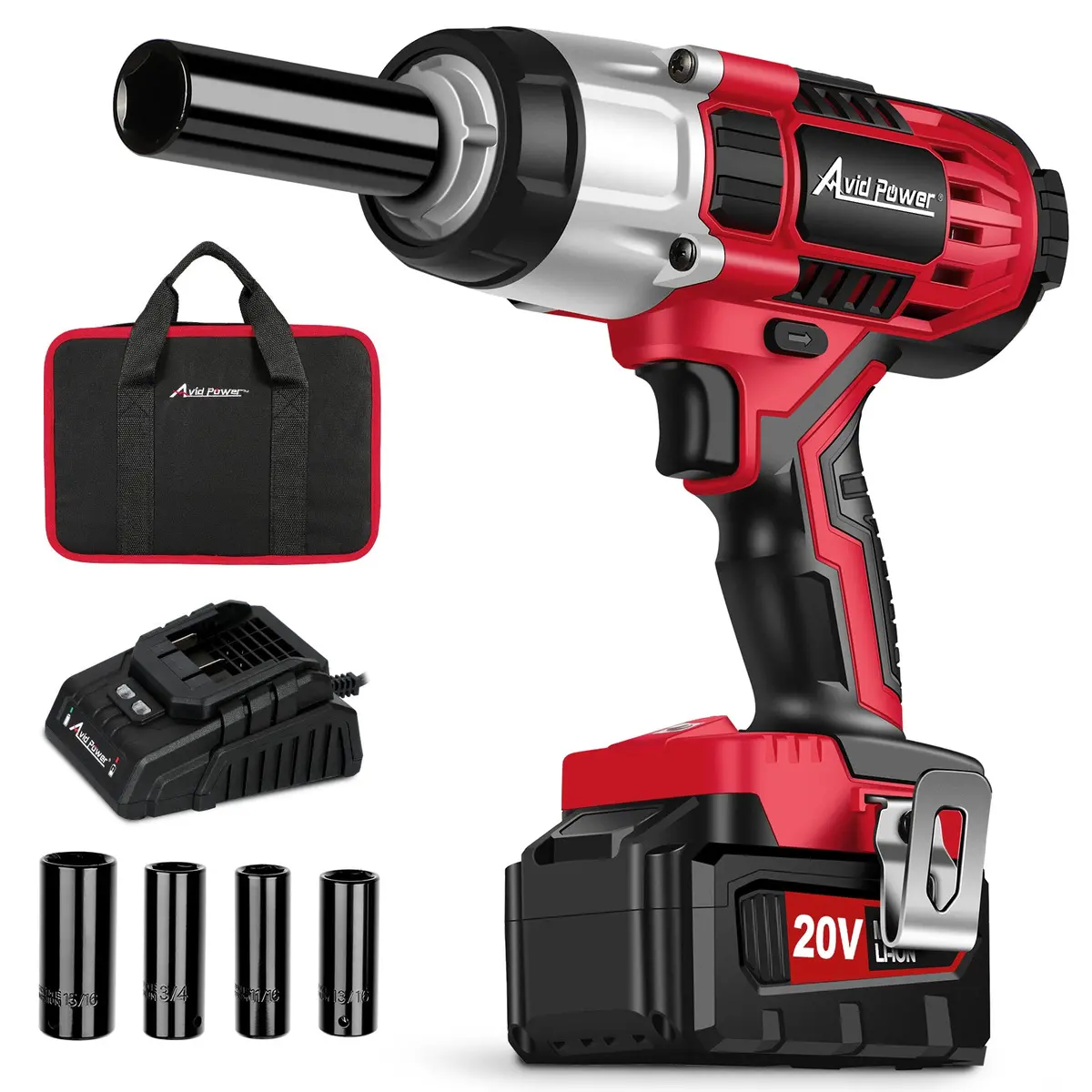 Avid Power Cordless Impact Wrench, 1/2 Impact Gun W/Max Torque 330 Ft Lbs (450N.M) (Light Red) 1