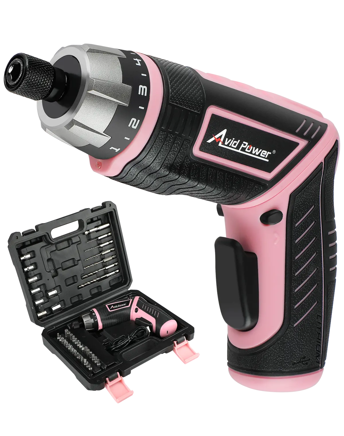 Avid Power Electric Cordless Screwdriver Set Rechargeable 4V Power Screwdriver Kit With 44Pcs Accessories, 5.65Nm Screw Gun, 5+1 Torque Setting, 2 Position Handle With Led Light - Pink Tools For Women 1