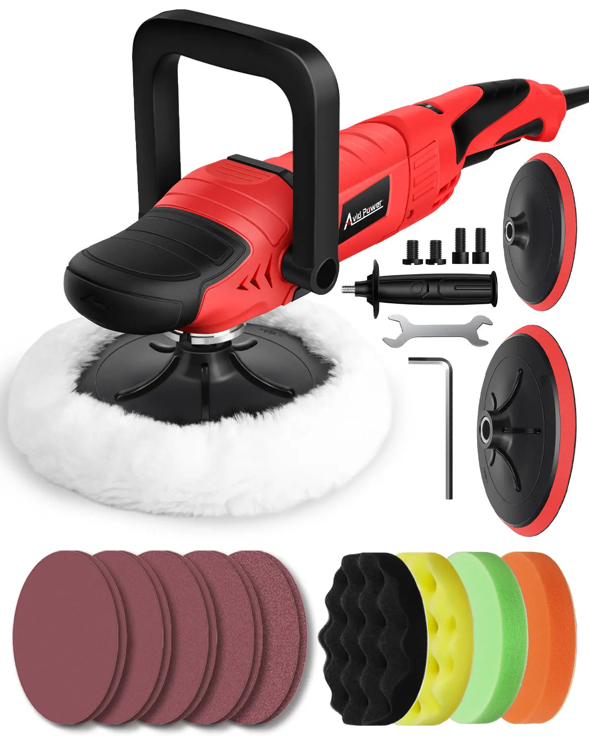 Avid Power Car Buffer Polisher, 6 Variable Speed 1000-3500 Rpm, Rotary Buffer Waxer Kit With 6-Inch And 7-Inch Backing Plate, 1200W Car Polisher For Car Detailing, Polishing, Waxing 1