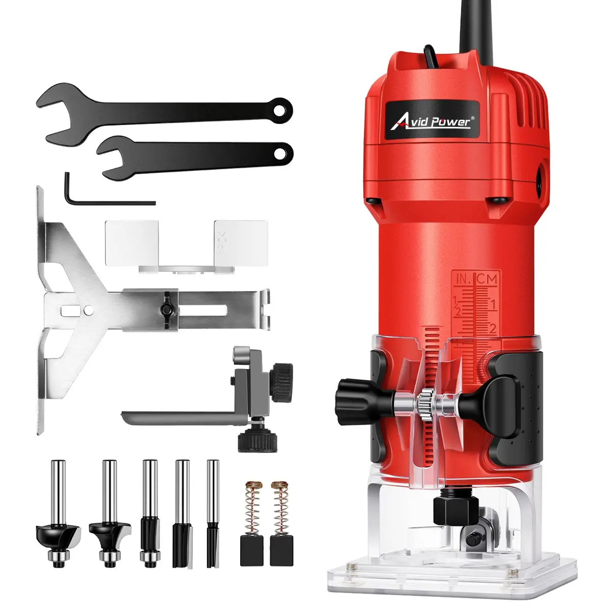 Avid Power 630W 5.3 Amp Wood Router Tool With Fixed Base Compact Router For Woodworking, 35,000 Rpm, 1/4” Collet & 5 Trim Bits, Straight & Roller Guide, 2 Wrenches And Carbon Brushes 1
