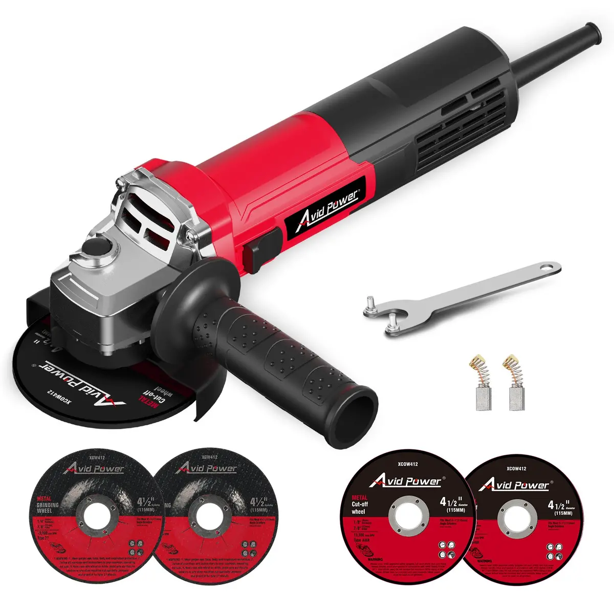 Avid Power Angle Grinder 4-1/2 Inch Electric Grinder Tools 750W 6 Amp Metal Grinder, 11500 Rpm, With Grinding And Cutting Wheels, Auxiliary Handle, Wrench For Cutting And Grinding 1