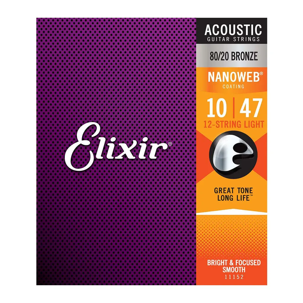 Elixir 11152 - Nanoweb 80/20 Bronze Light 10-47 12-String Acoustic Guitar Strings 1