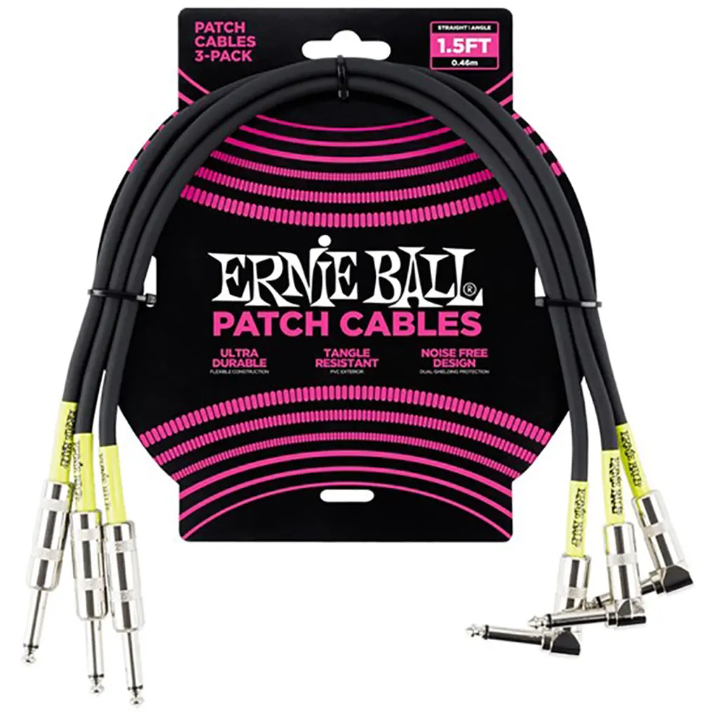 Ernie Ball 45 Cm Feet Straight / Angle Patch Cable 3 Pack, Black 1