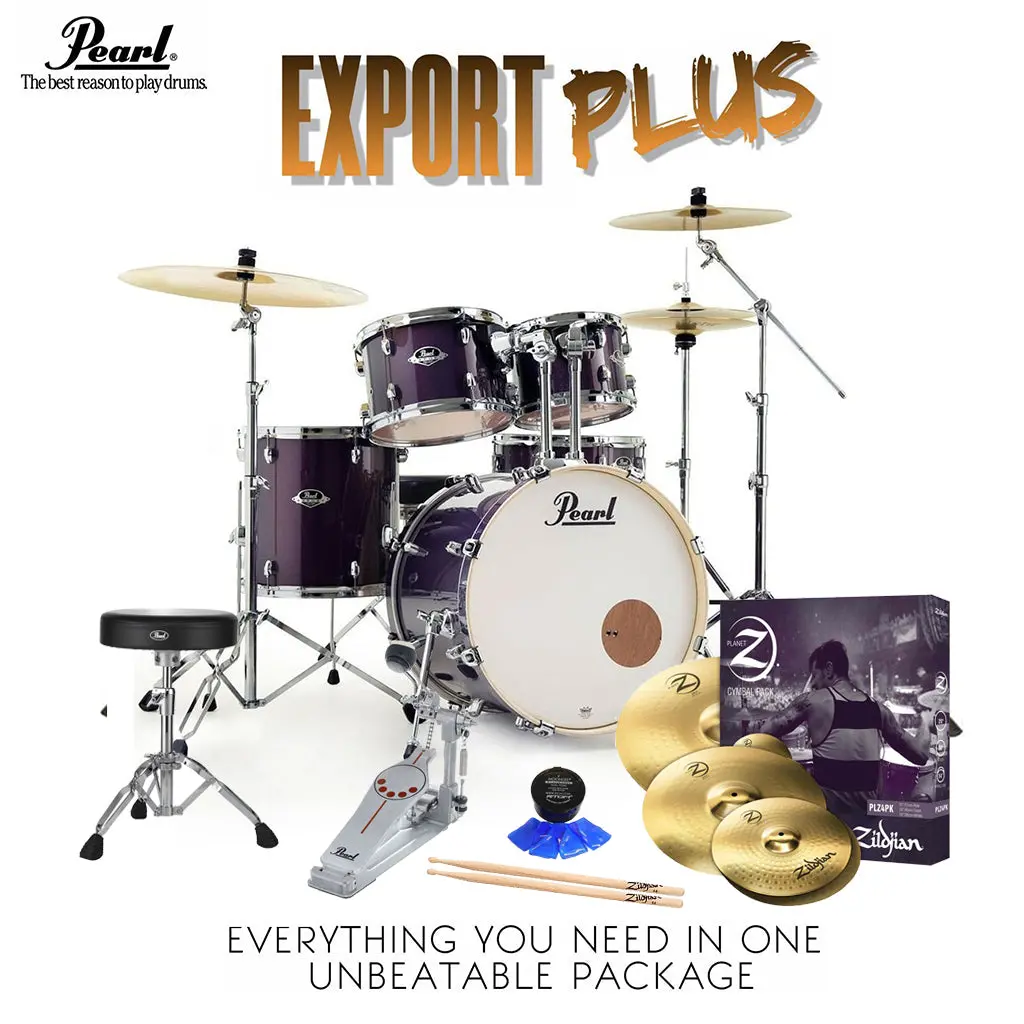 Pearl Export 22" Exx Fusion Plus Drum Kit Package With Zildjian Cymbals & Hardware - Purple Nebula 1