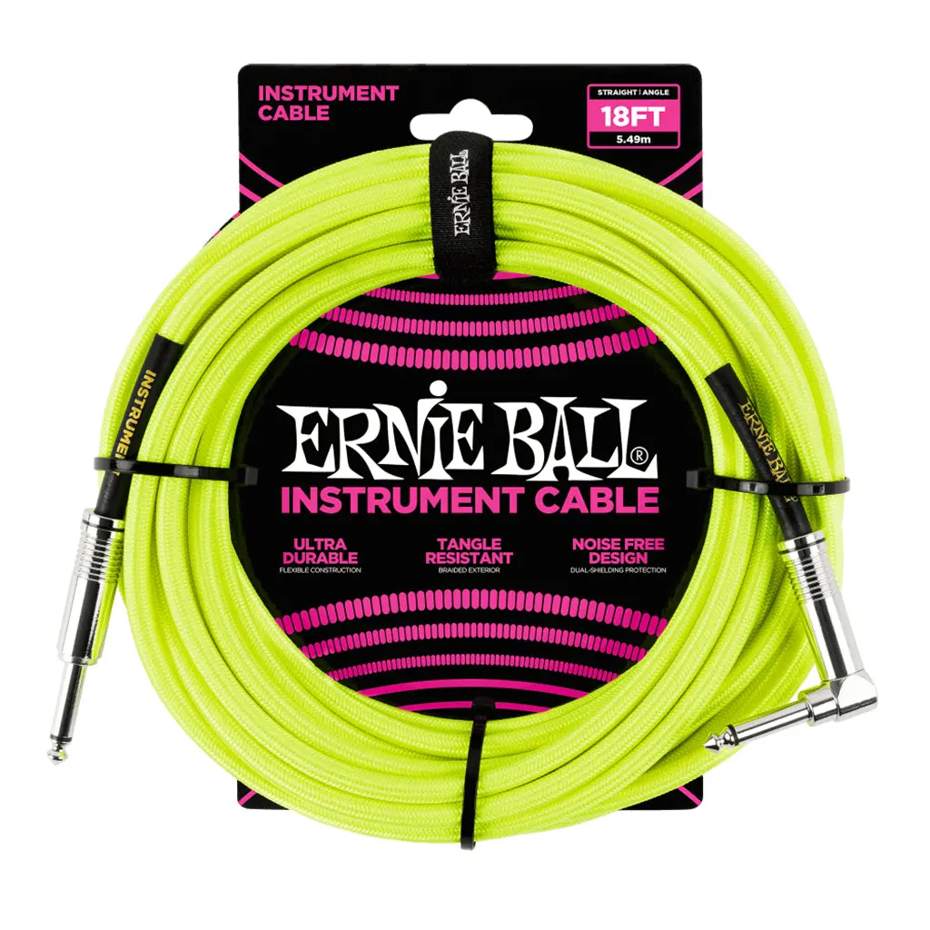 Ernie Ball 5.5 Meters Braided Straight / Angle Inst Cable, Neon Yellow 1