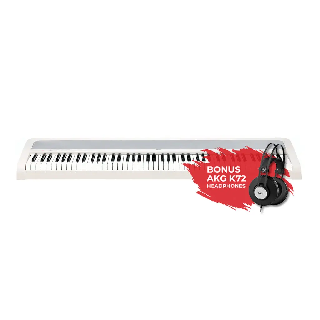 Korg B2 88 Weighted Hammer Action Digital White With Akg K-72 Headphones 1