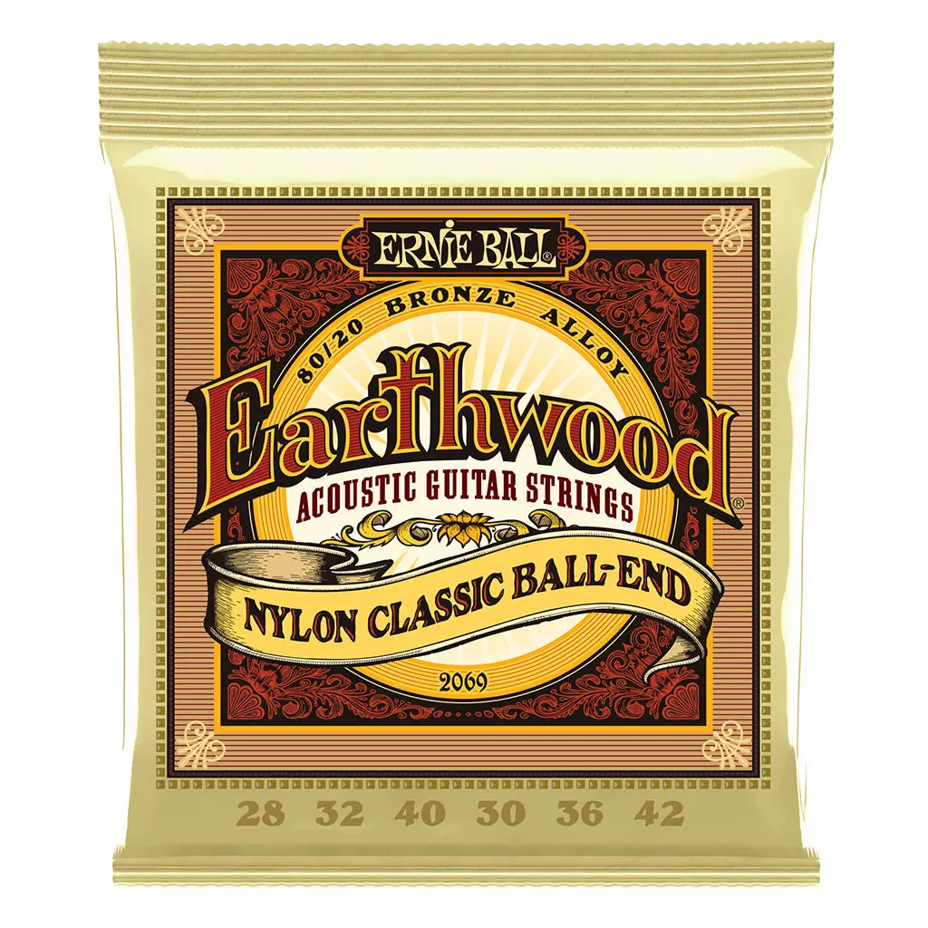 Ernie Ball Earthwood 80/20 Bronze Folk Nylon Classic Ball End Acoustic Guitar Strings, 28-42 Gauge 1