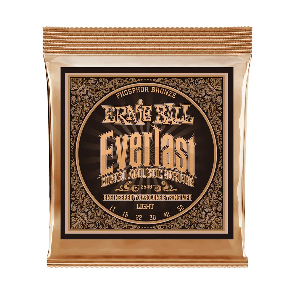 Ernie Ball Everlast Light Coated Phosphor Bronze Acoustic Guitar String, 11-52 Gauge 1