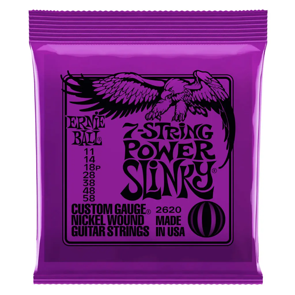 Ernie Ball Power Slinky 7-String Nickel Wound Electric Guitar Strings, 11-58 Gauge 1