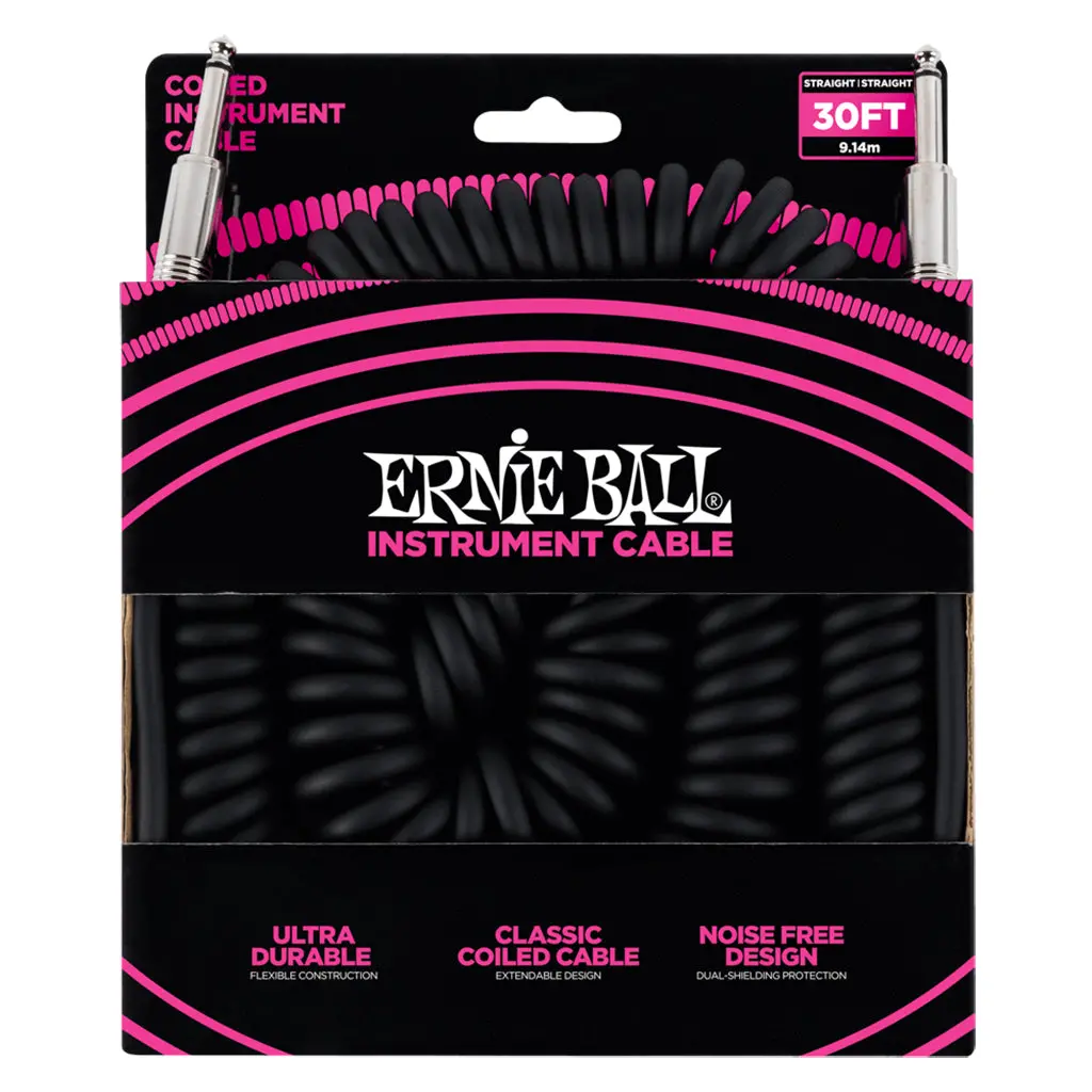 Ernie Ball Coiled Straight Instrument Cable, 9 Meters Length, Black 1